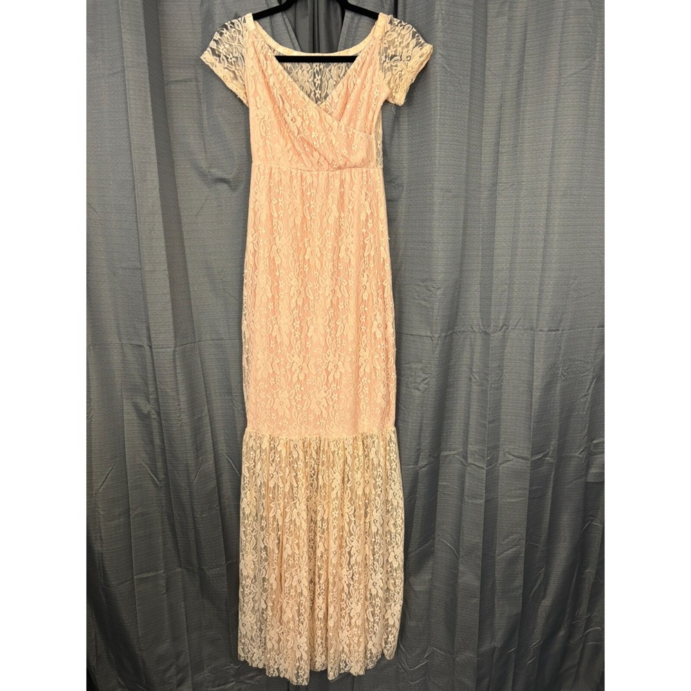 Unbranded‎ All Over Lace Faux Wrap Maxi Dress Womens S Pink Fairycore Dainty